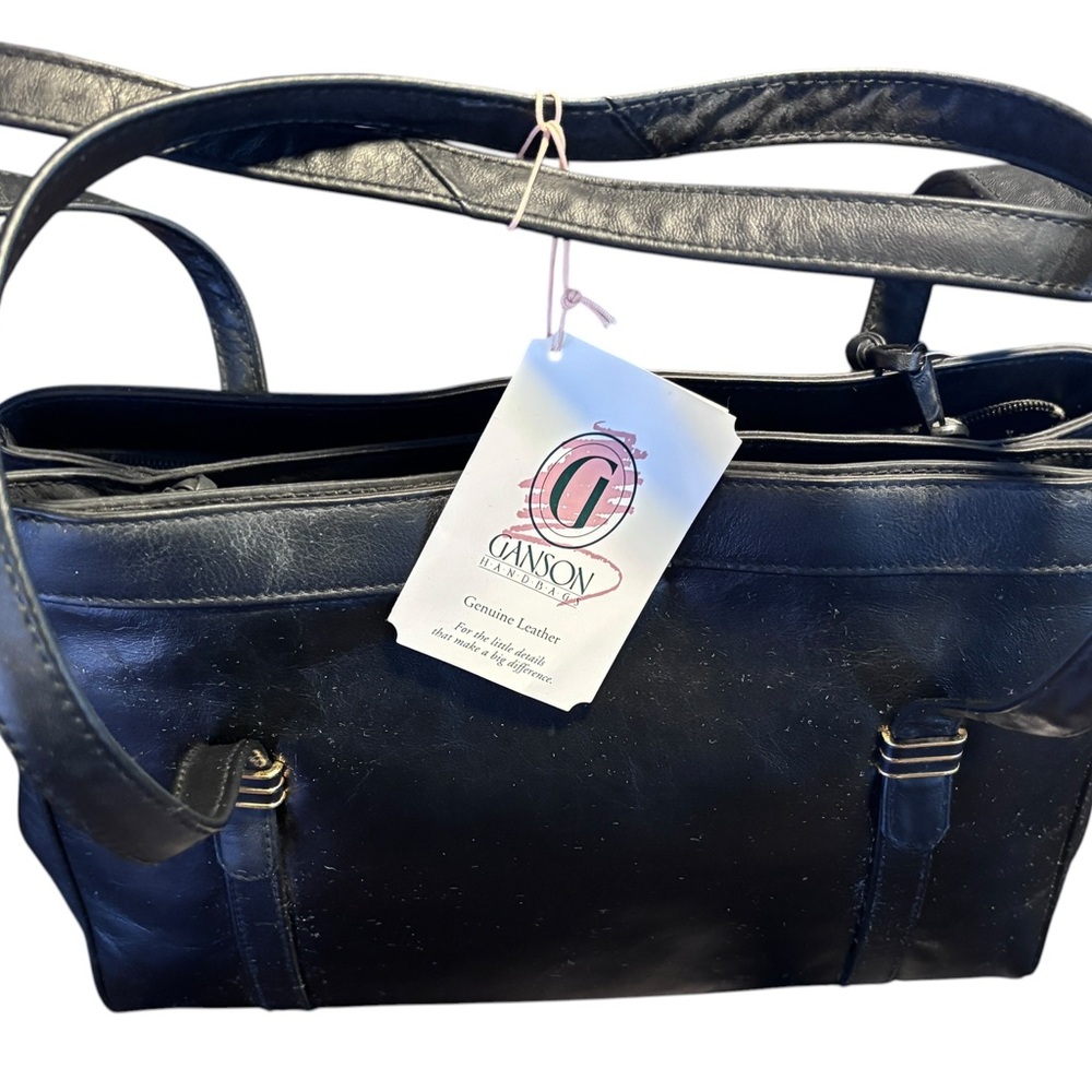 Ganson Black Leather Shoulder Tote - Picture 4 of 10